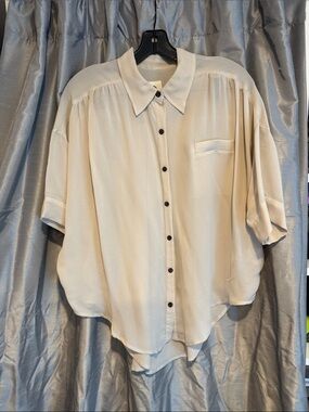 Ever 100% Silk Cream Button-Front Blouse Size Small
